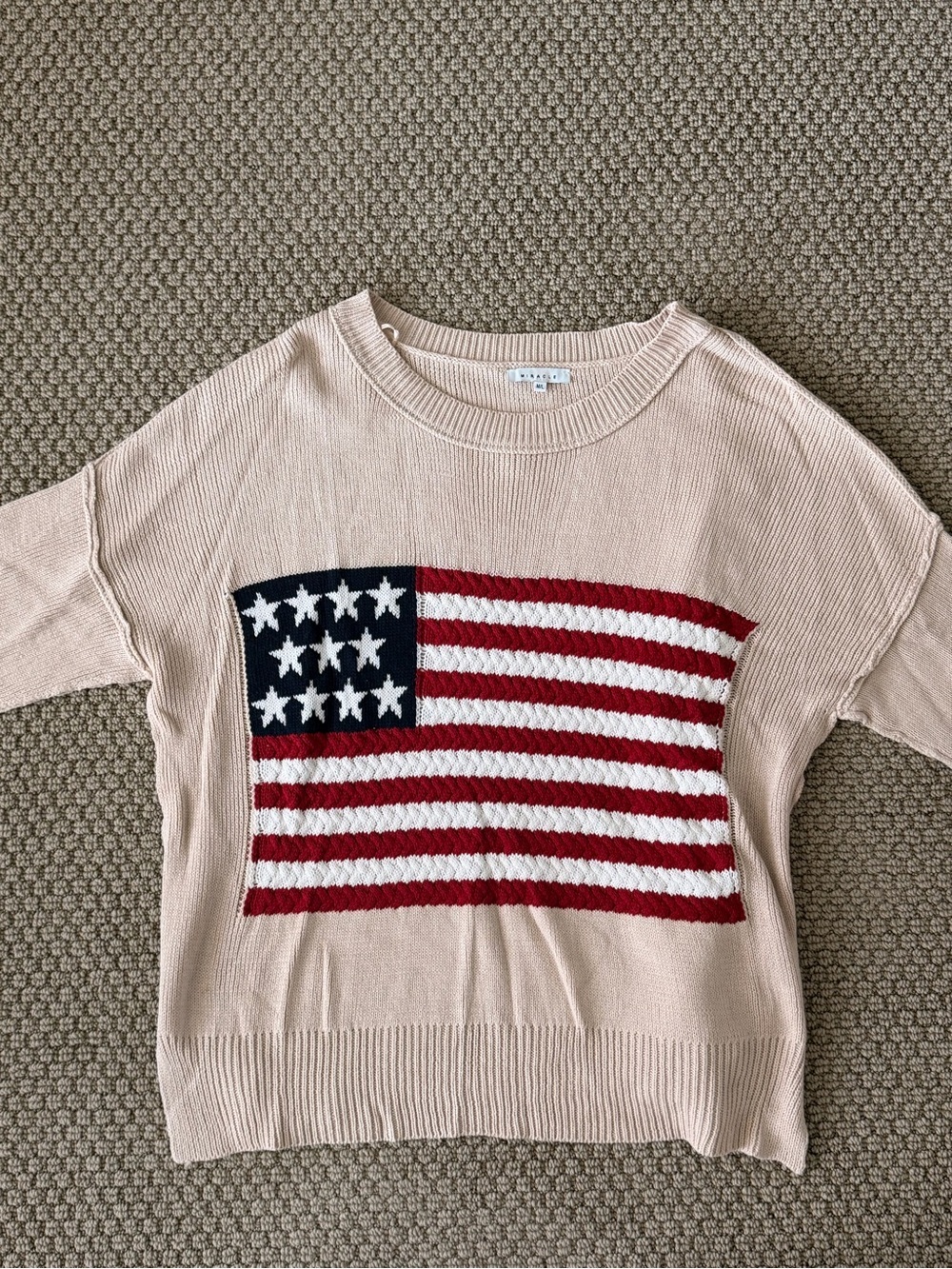 Miracle American Flag Sweater M/L Oversized Patriotic Coastal Knit - Picture 3 of 5